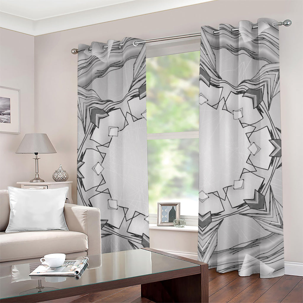 White Kaleidoscope Print Grommet Curtains