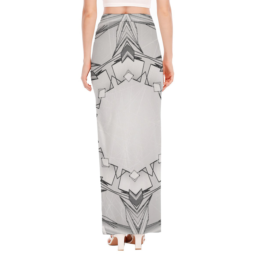 White Kaleidoscope Print High Slit Maxi Skirt