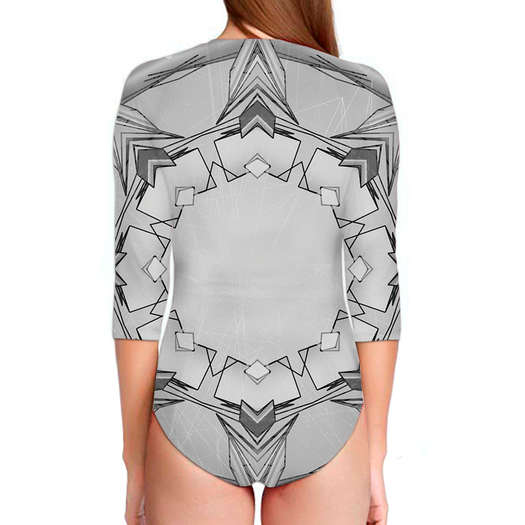 White Kaleidoscope Print Long Sleeve Swimsuit