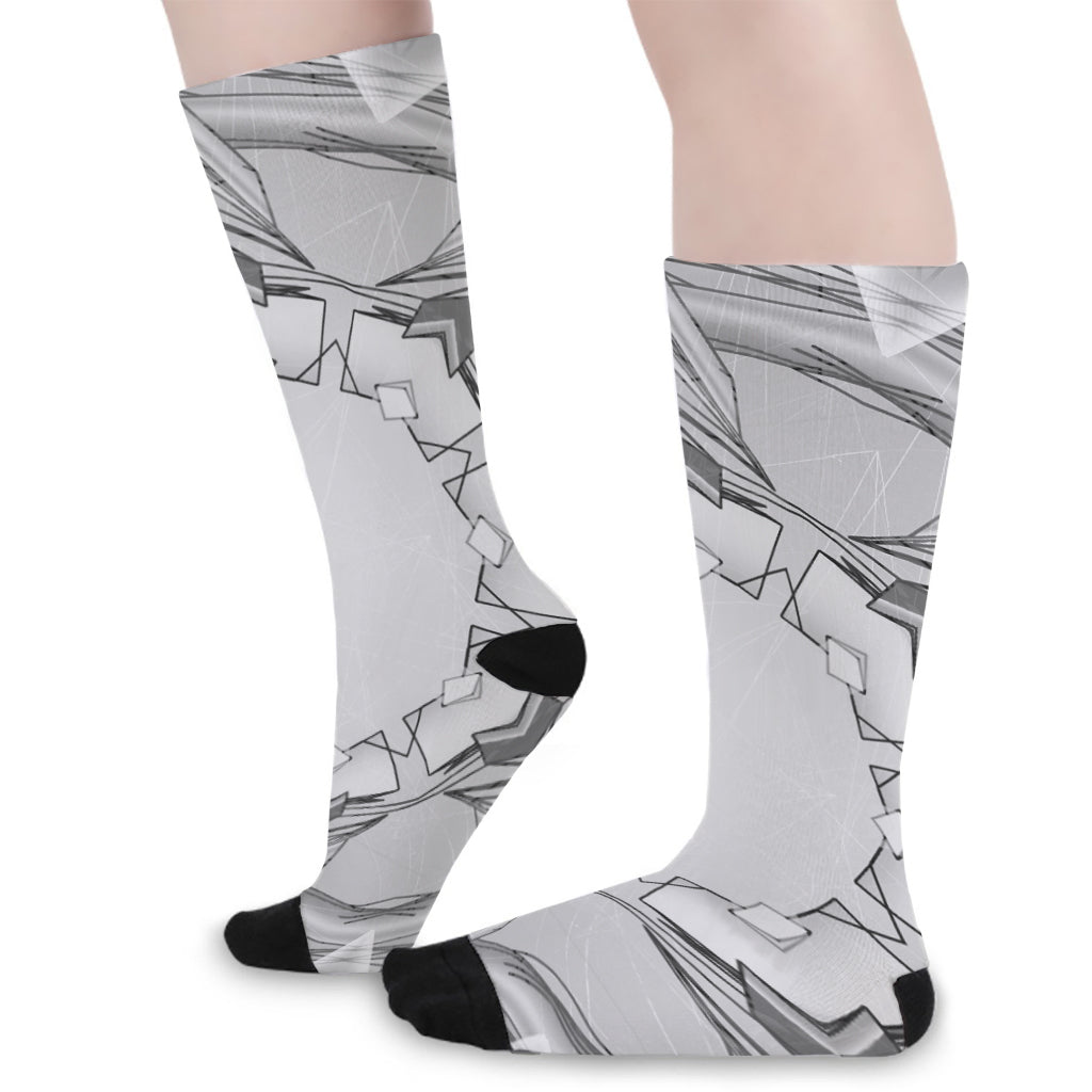White Kaleidoscope Print Long Socks