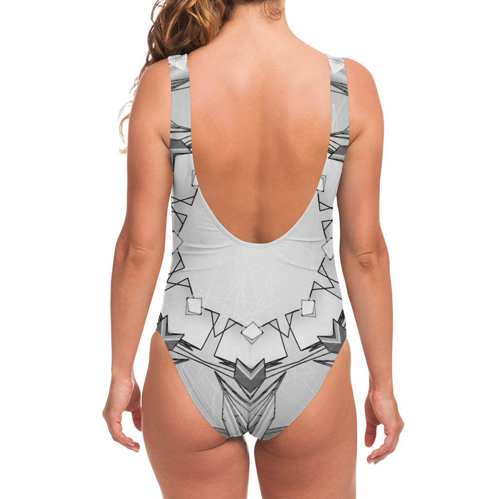 White Kaleidoscope Print One Piece Swimsuit