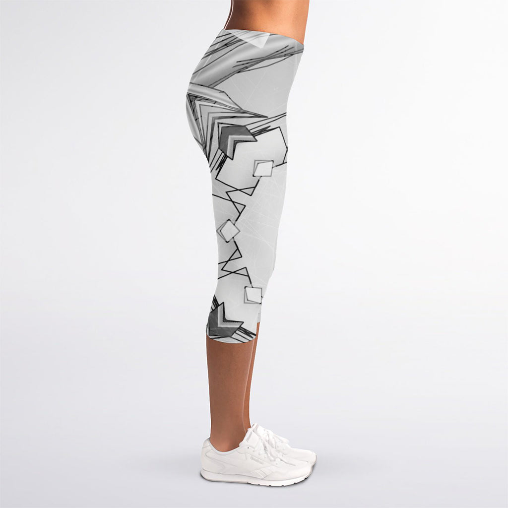 White Kaleidoscope Print Women's Capri Leggings