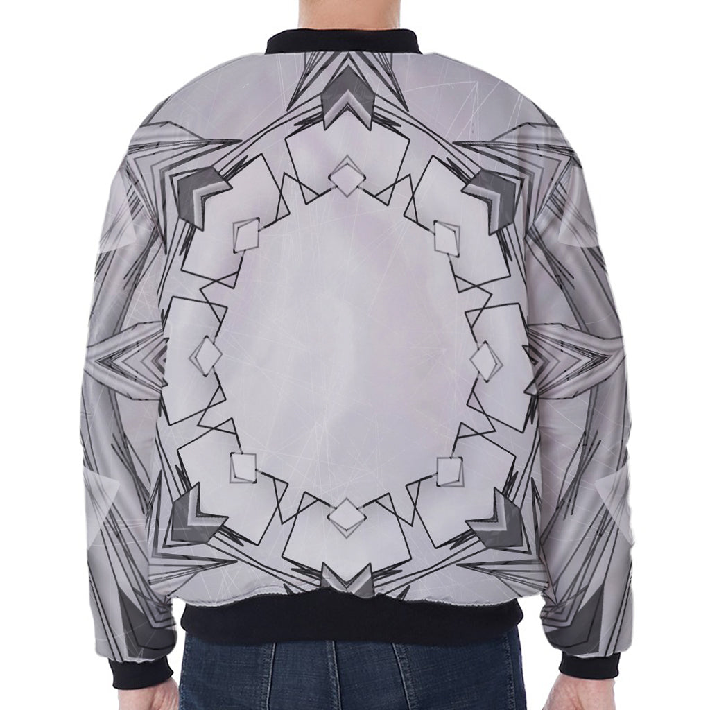 White Kaleidoscope Print Zip Sleeve Bomber Jacket