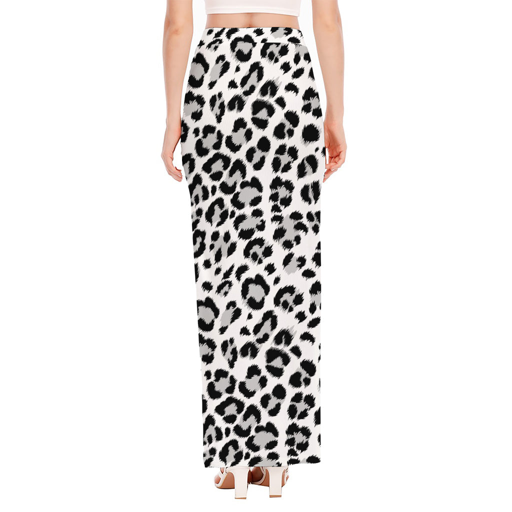 White Leopard Print High Slit Maxi Skirt