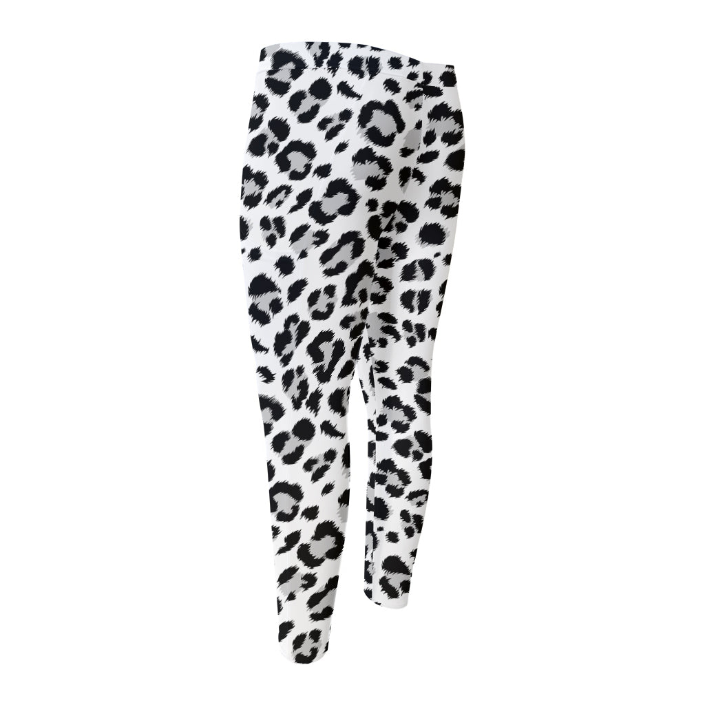 White Leopard Print Men's Compression Pants