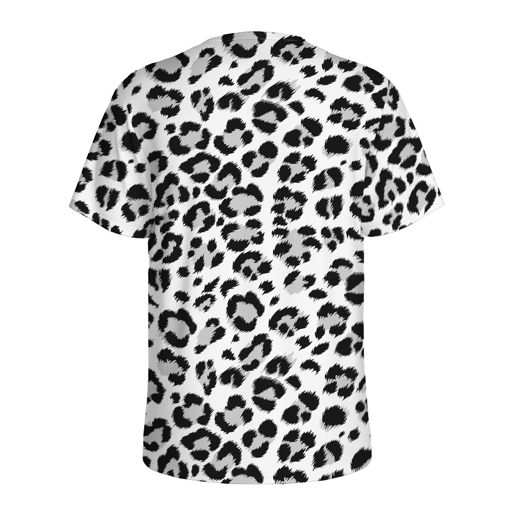 White Leopard Print Men's Sports T-Shirt