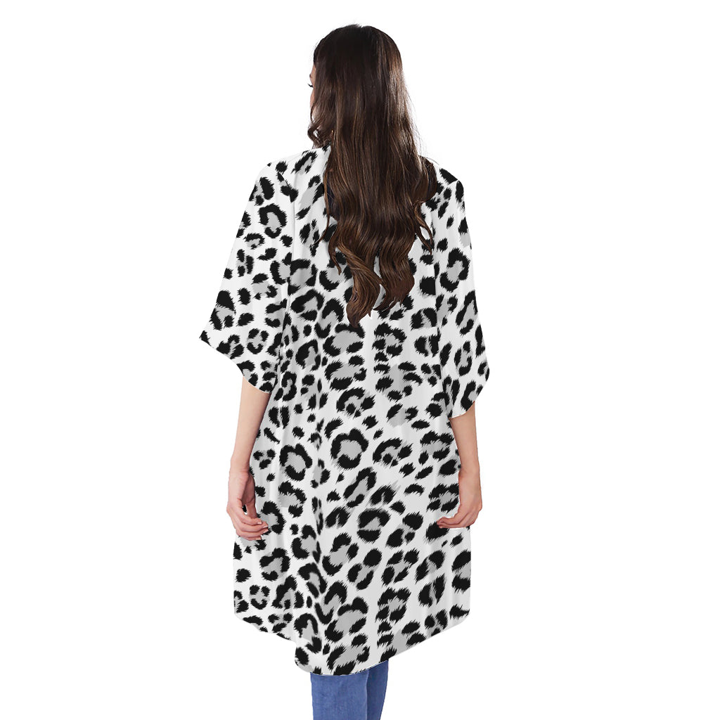 White Leopard Print Open Front Beach Cover Up