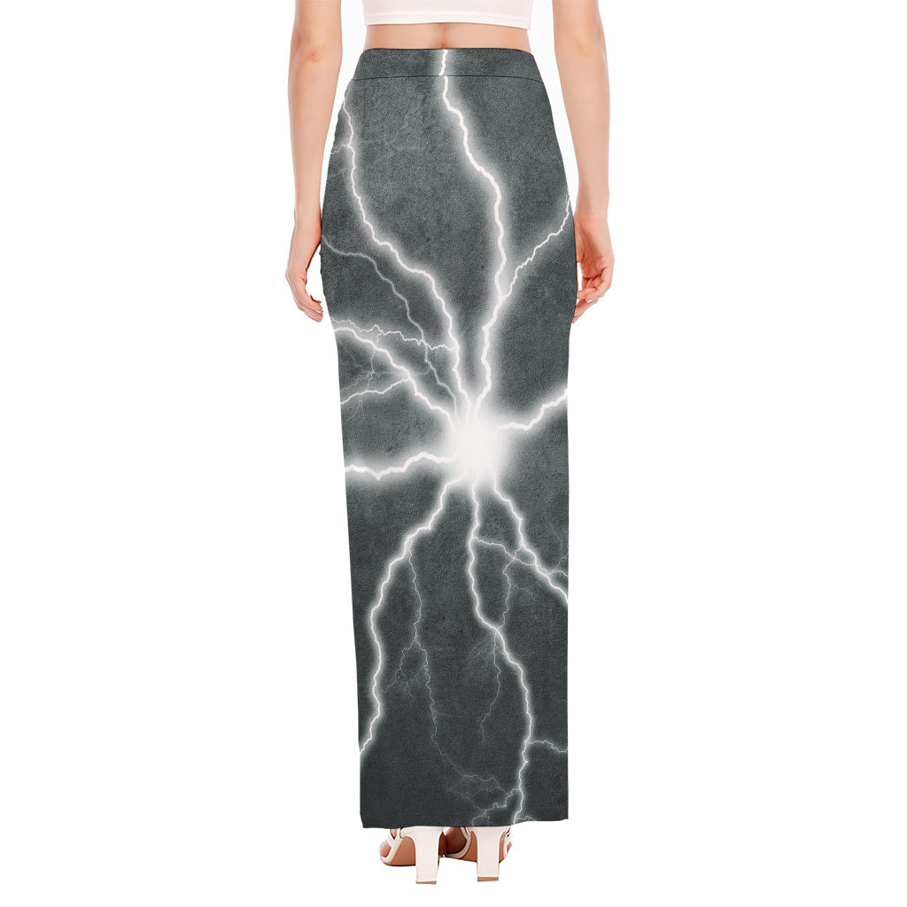 White Lightning Print High Slit Maxi Skirt
