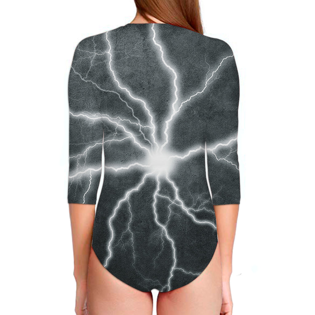 White Lightning Print Long Sleeve Swimsuit
