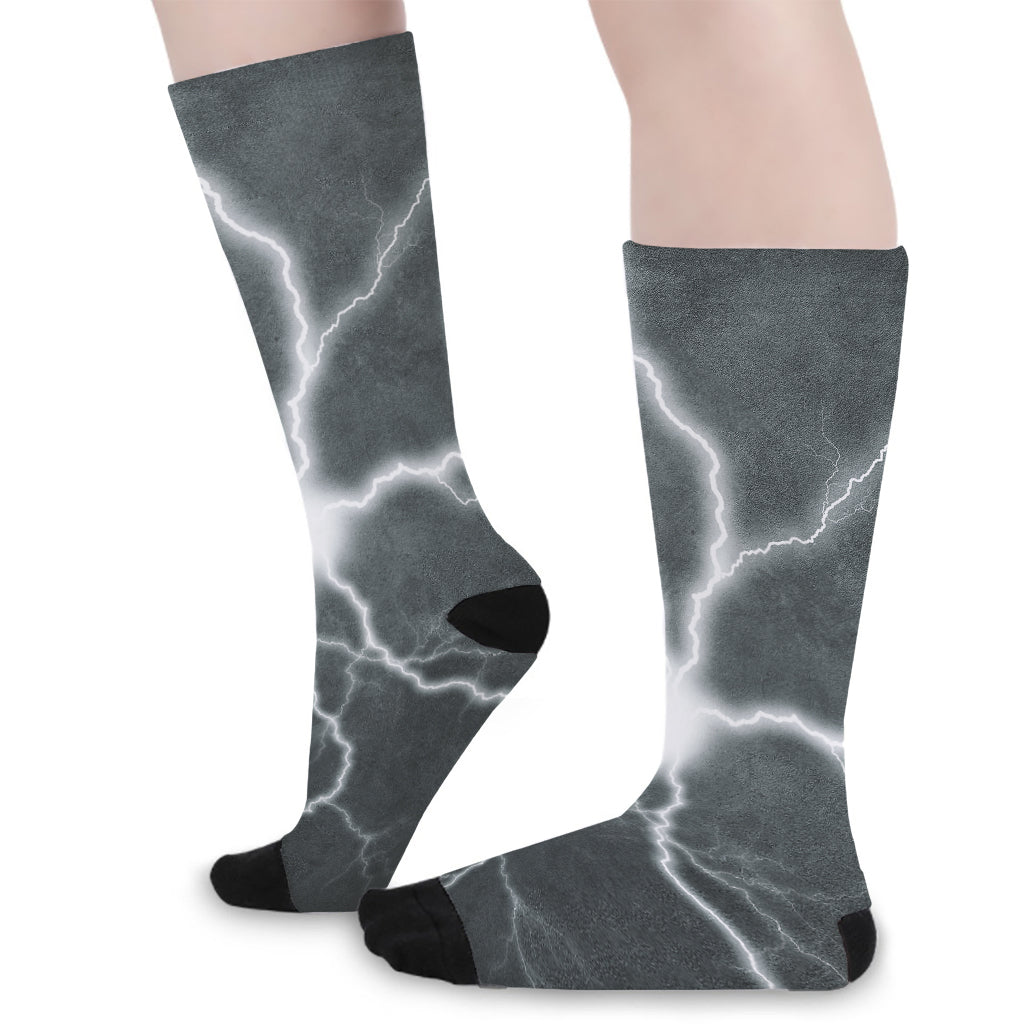 White Lightning Print Long Socks