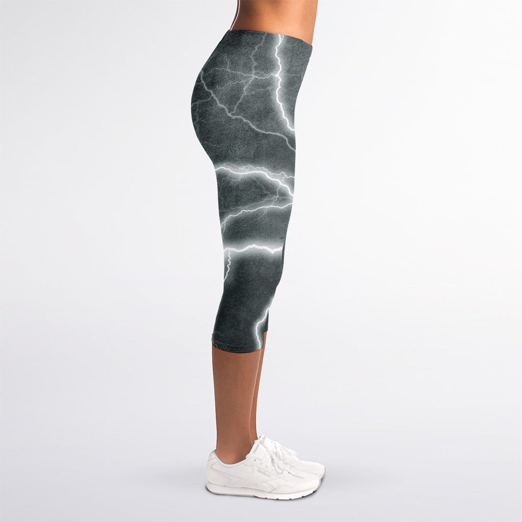 White Lightning Print Women's Capri Leggings