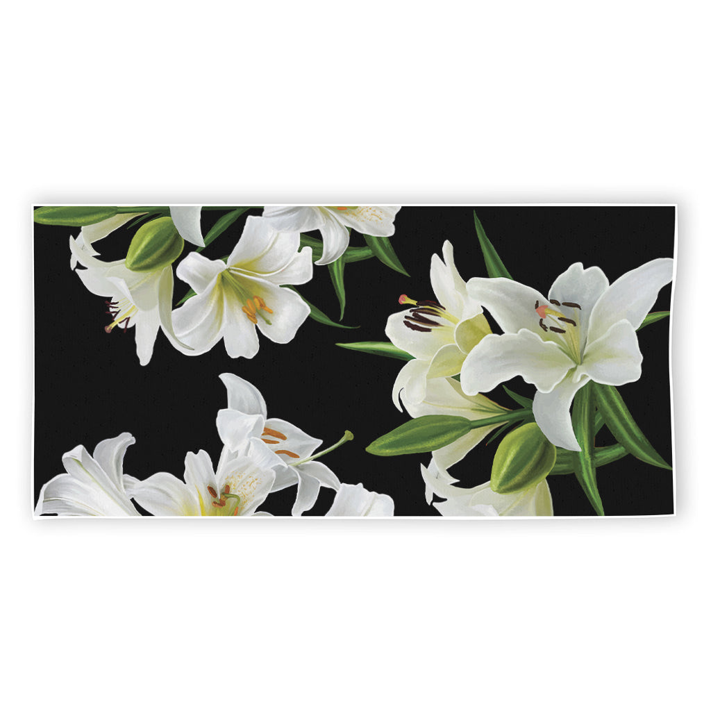 White Lily Print Beach Towel