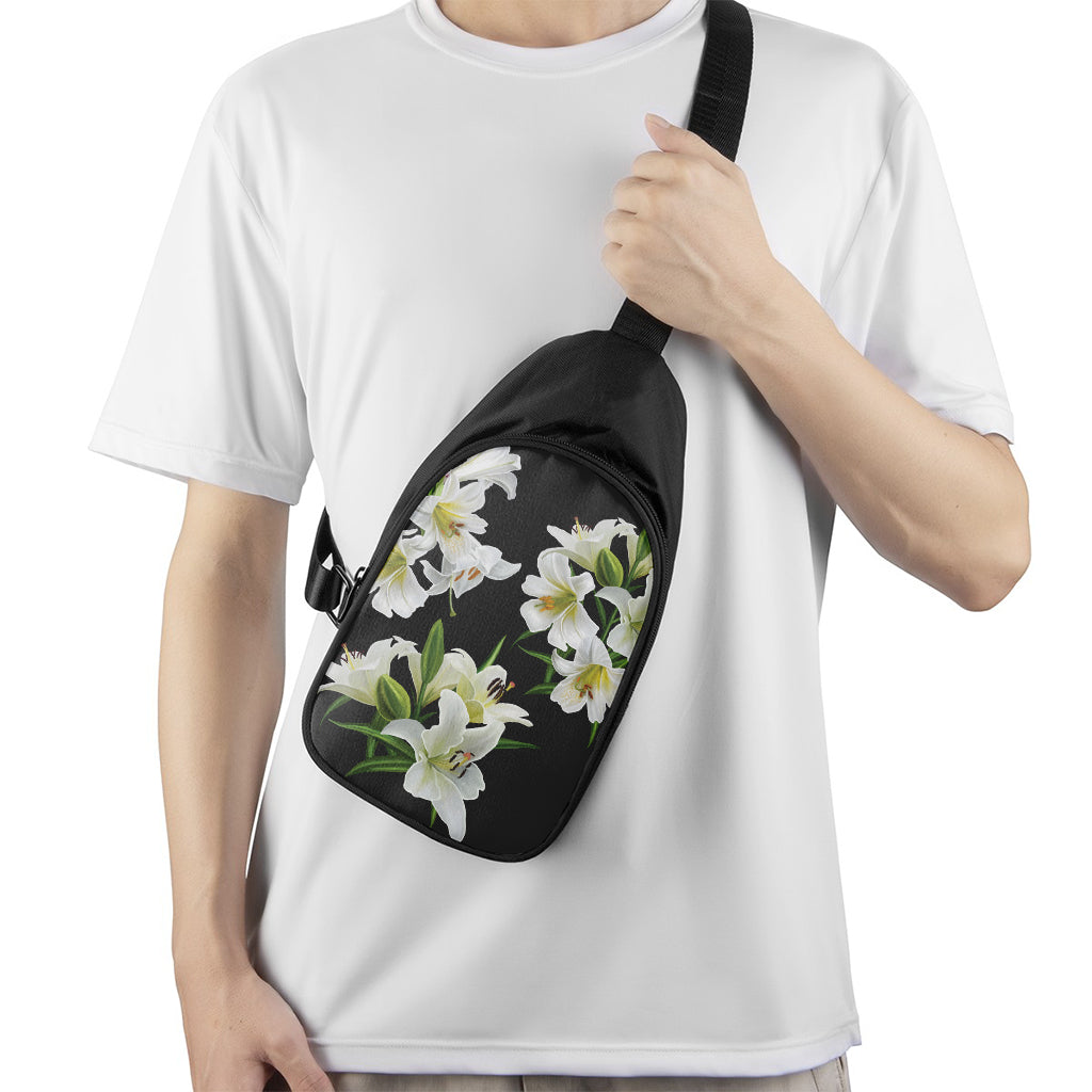 White Lily Print Chest Bag