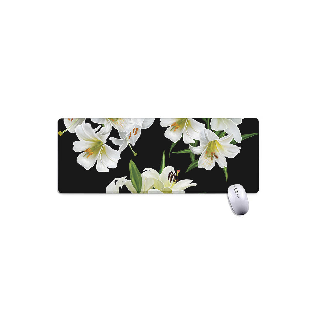 White Lily Print Extended Mouse Pad