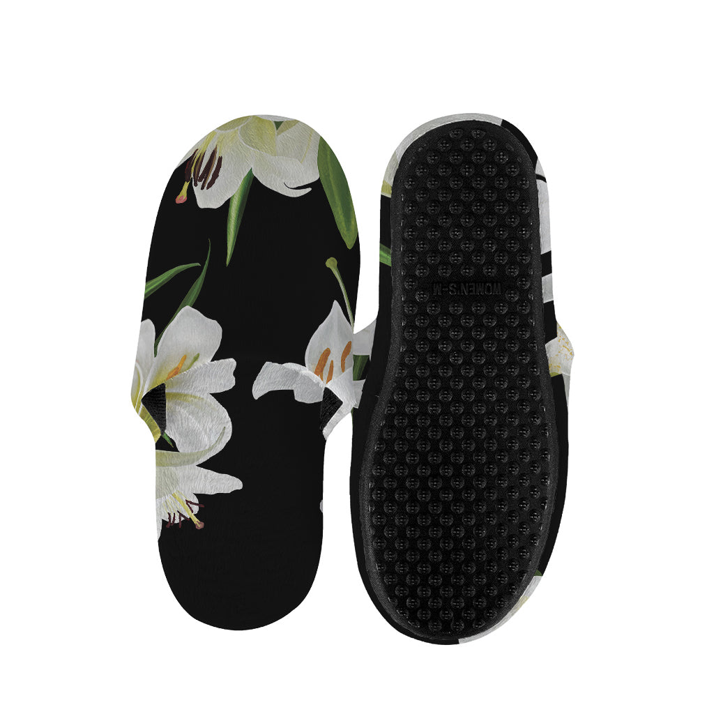 White Lily Print Slippers