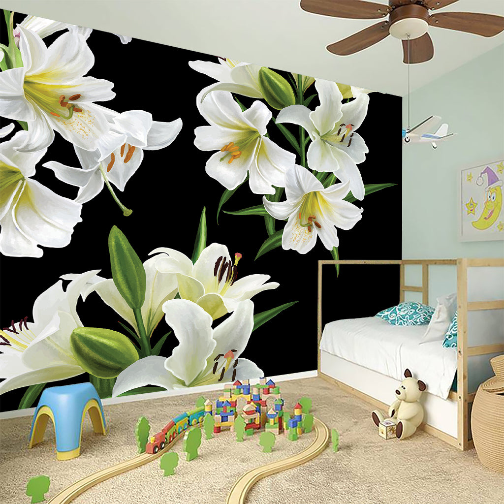 White Lily Print Wall Sticker