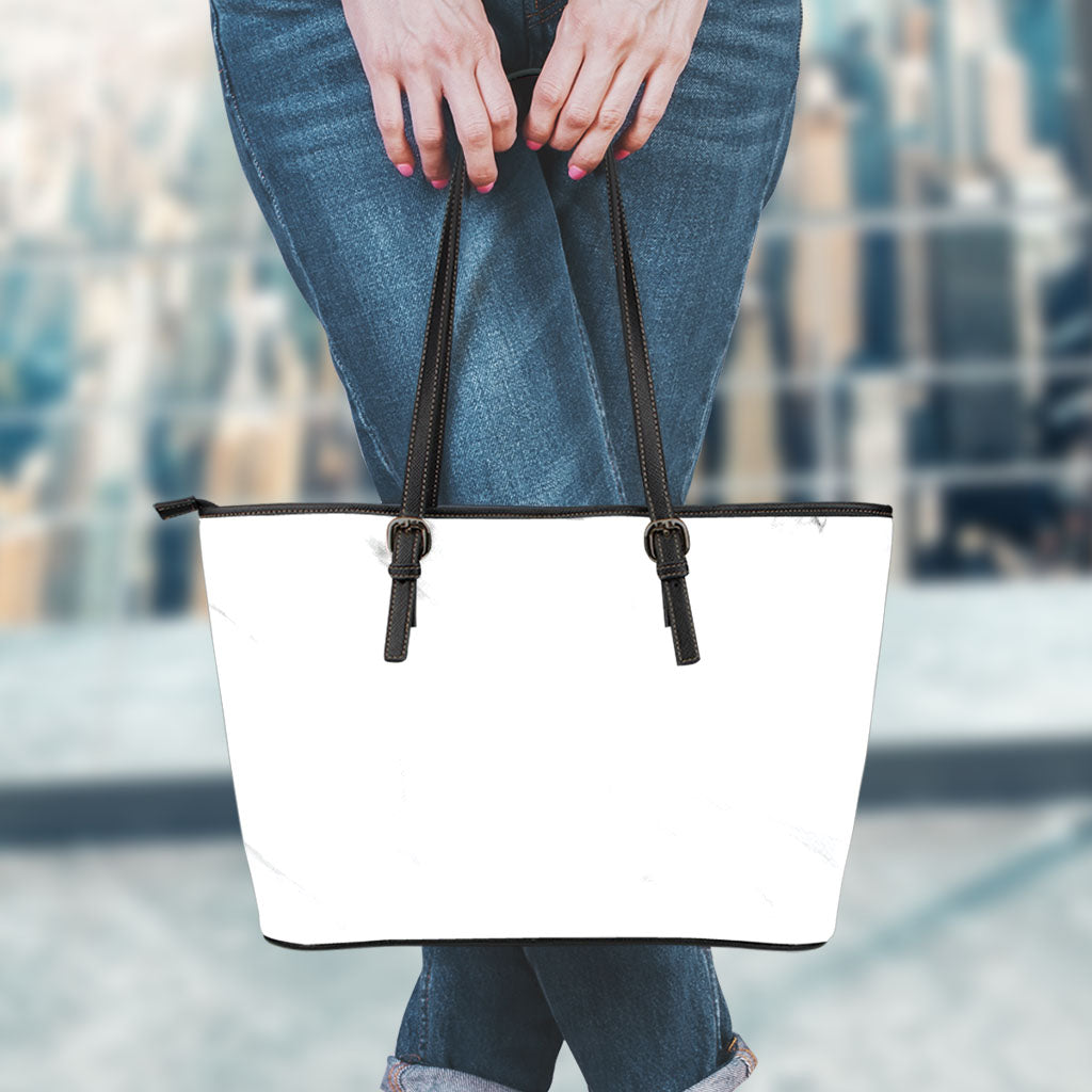 White Marble Print Leather Tote Bag