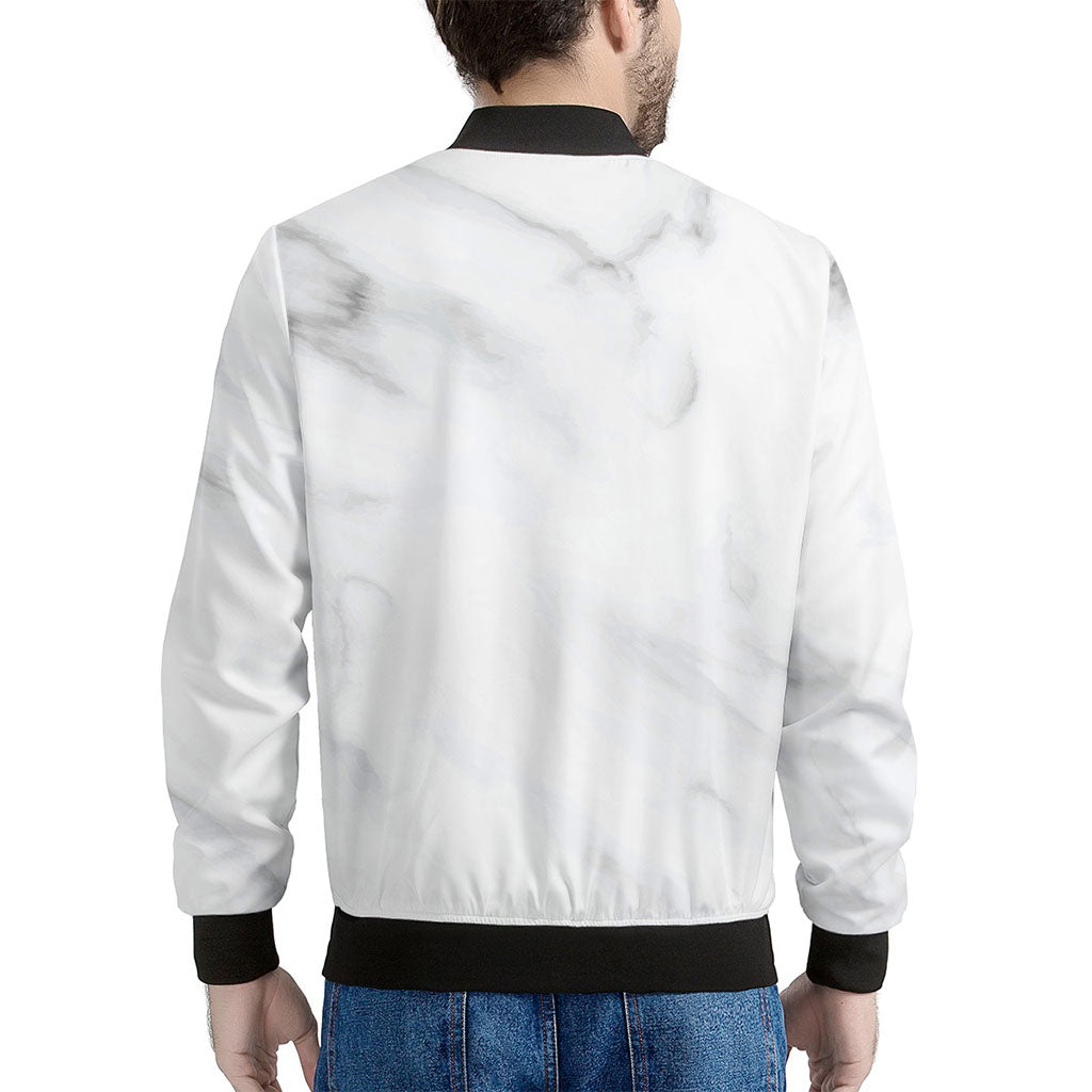White Marble Print Men's Bomber Jacket