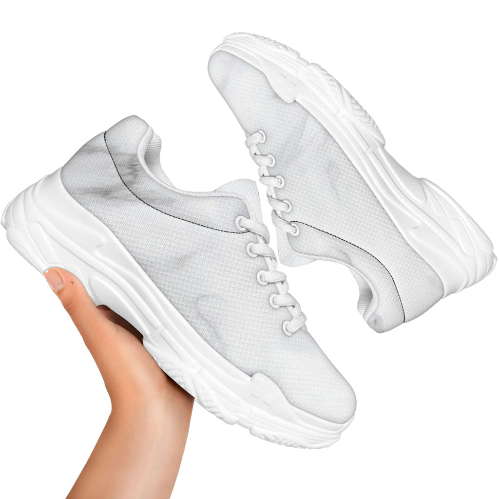 White Marble Print White Chunky Shoes