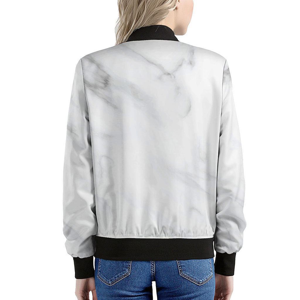 White Marble Print Women's Bomber Jacket