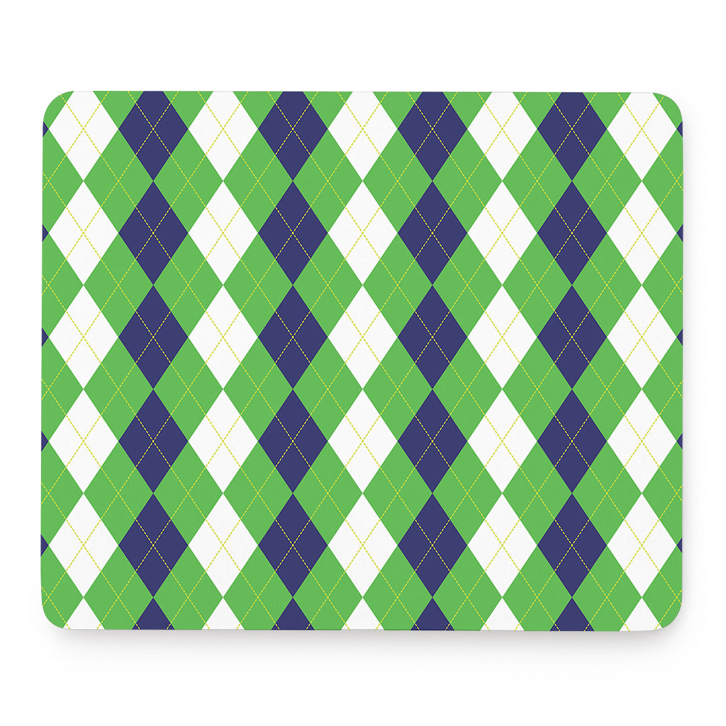 White Navy And Green Argyle Print Mouse Pad