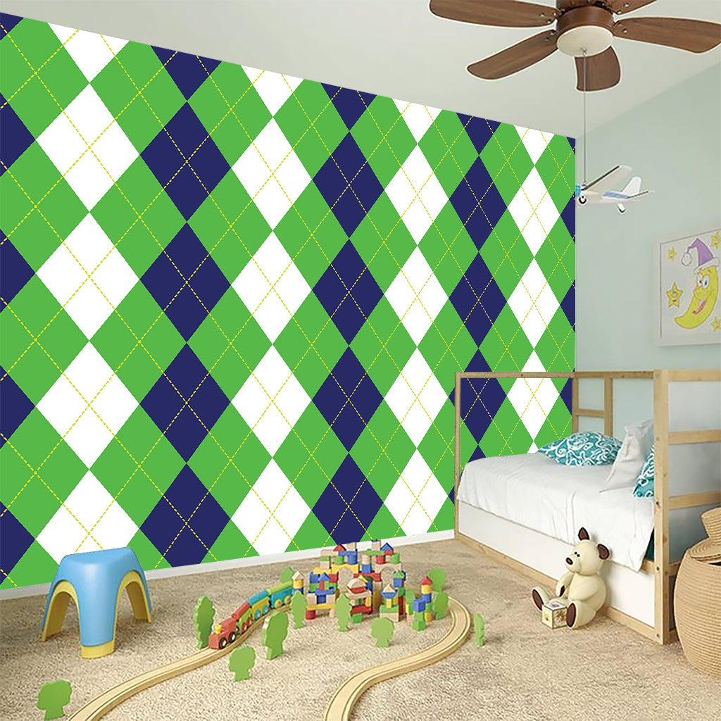 White Navy And Green Argyle Print Wall Sticker