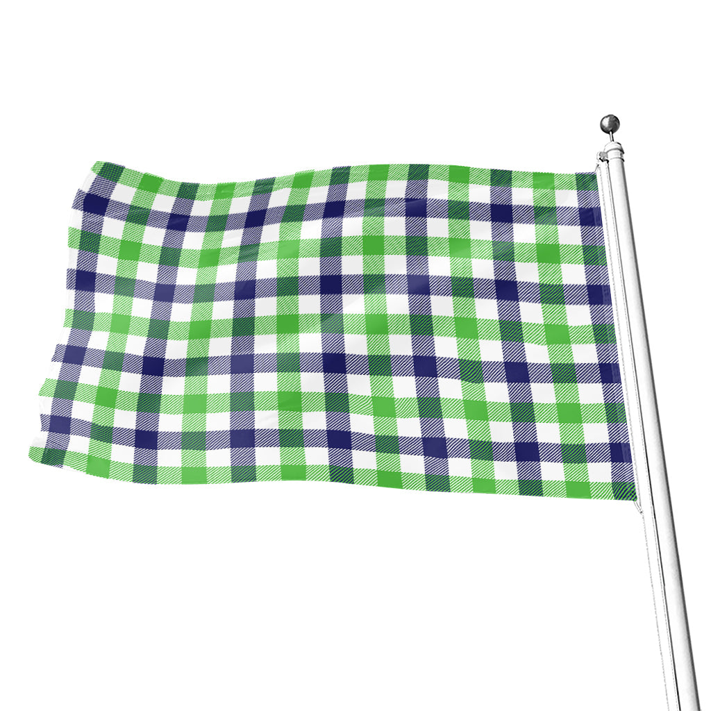 White Navy And Green Plaid Print Flag