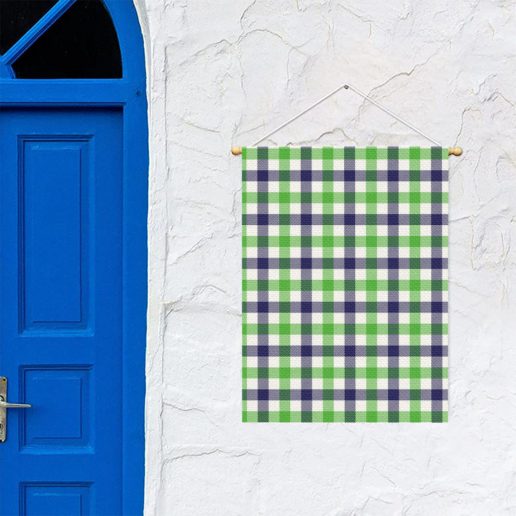 White Navy And Green Plaid Print Garden Flag