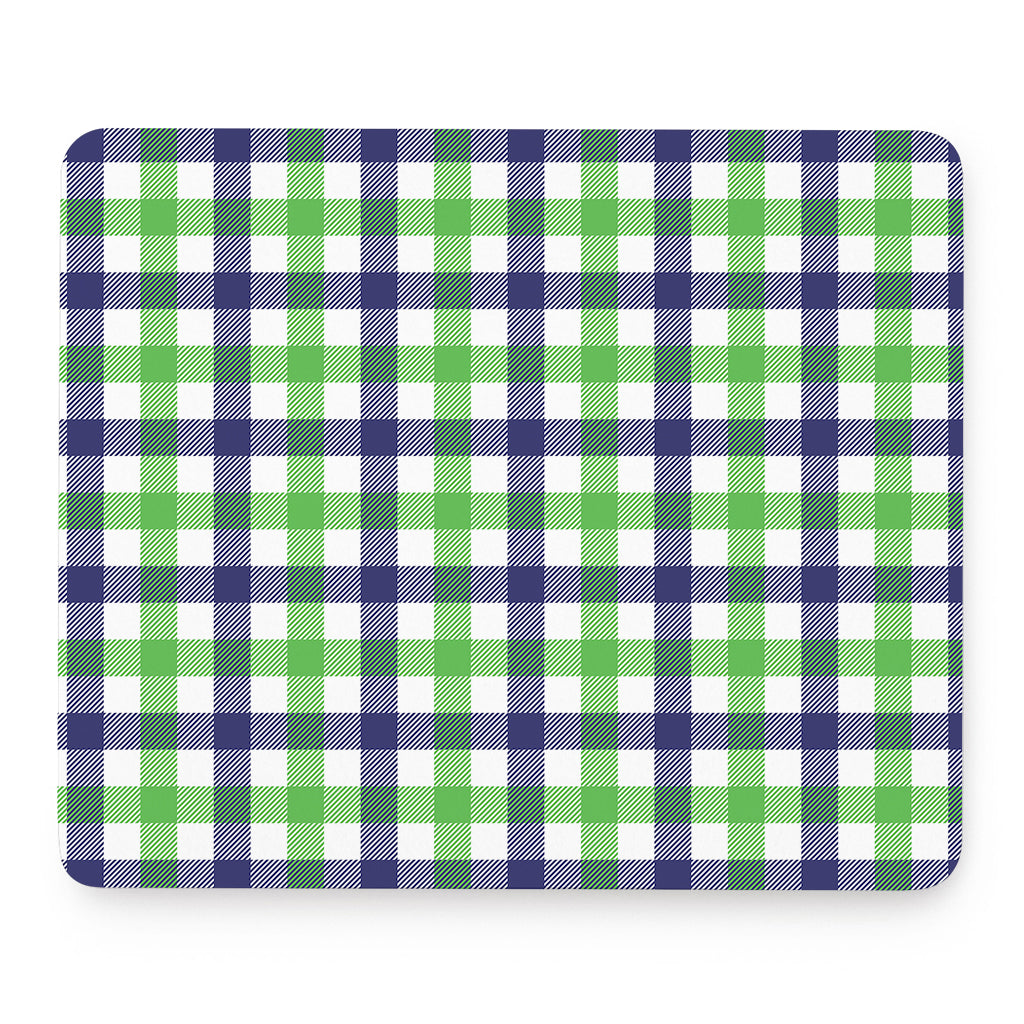 White Navy And Green Plaid Print Mouse Pad