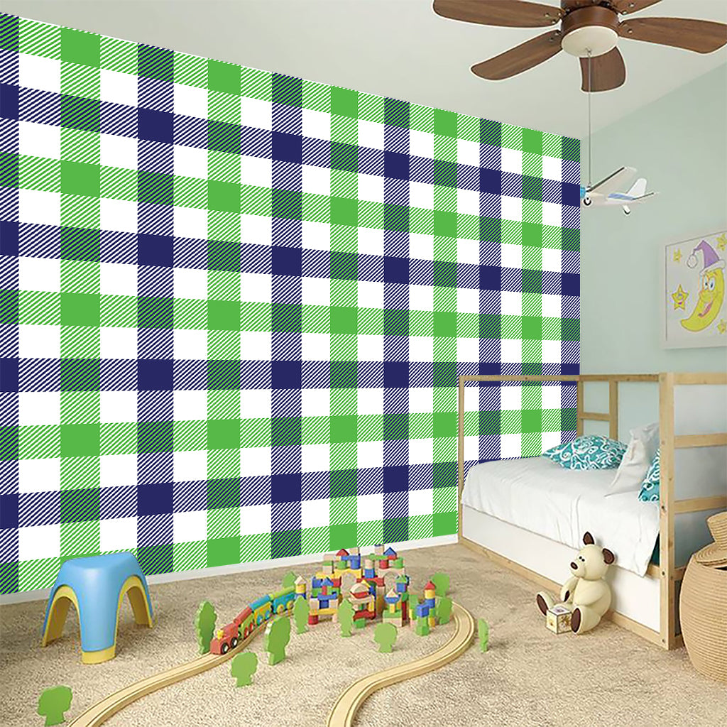White Navy And Green Plaid Print Wall Sticker