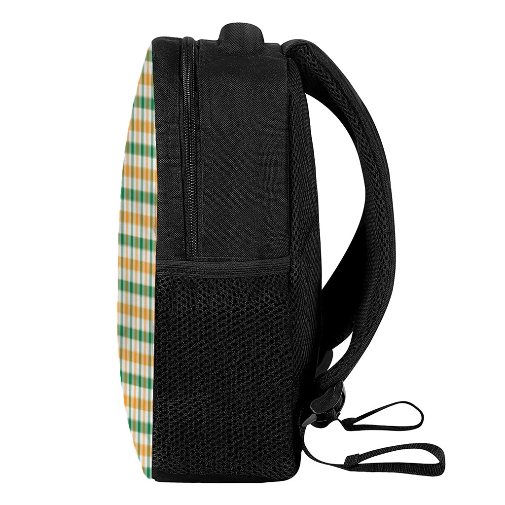 White Orange And Green Plaid Print Casual Backpack