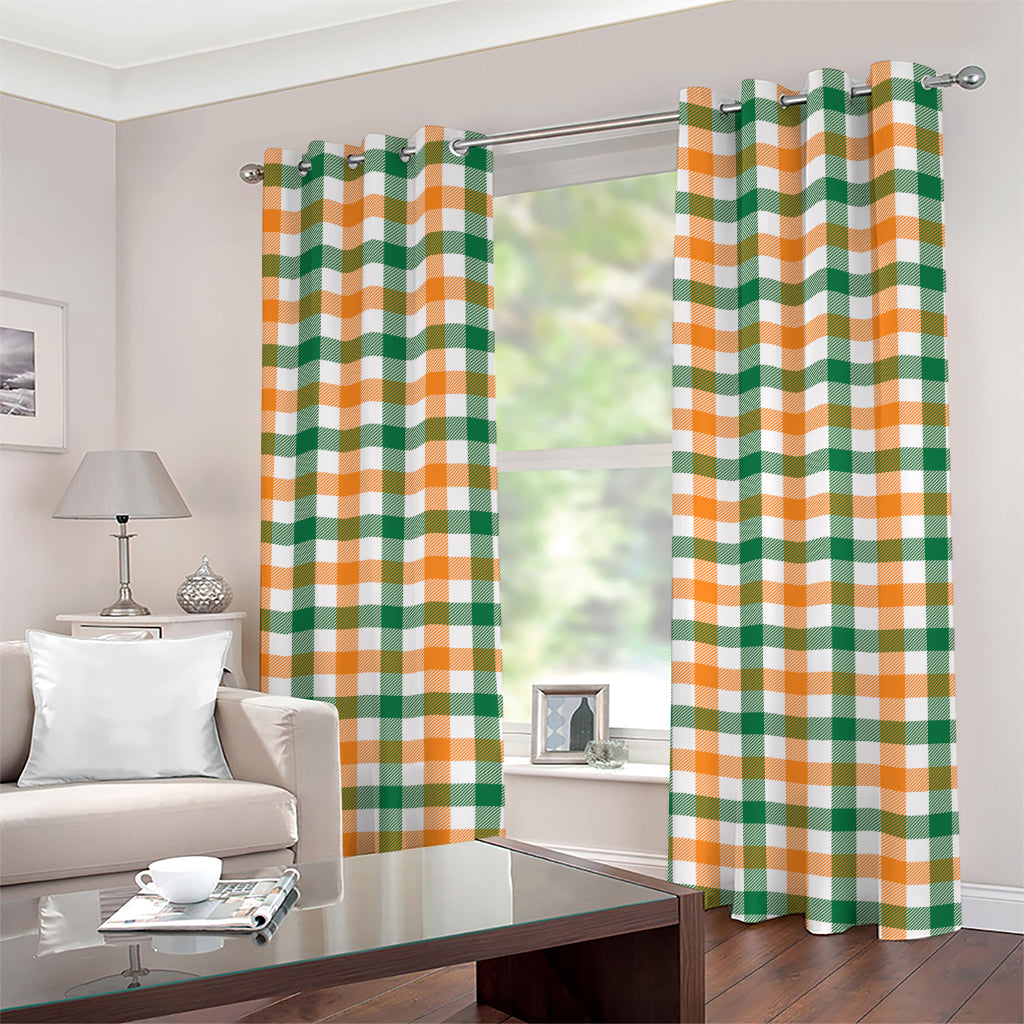 White Orange And Green Plaid Print Grommet Curtains