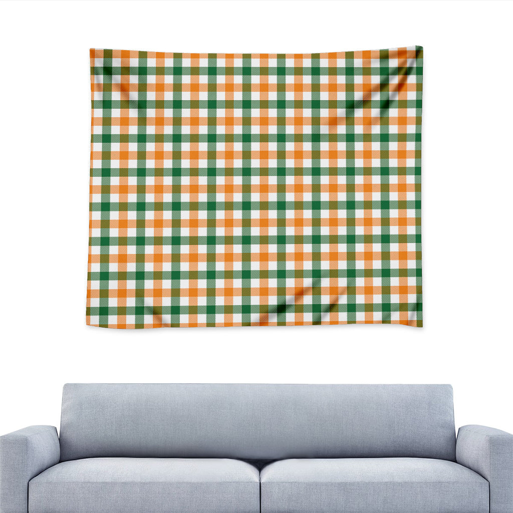 White Orange And Green Plaid Print Tapestry