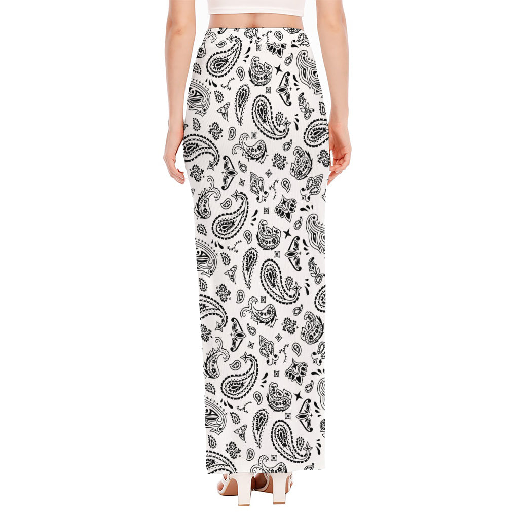 White Paisley Bandana Pattern Print High Slit Maxi Skirt