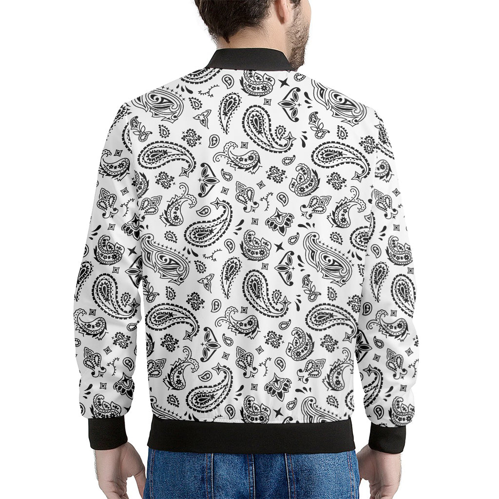 White Paisley Bandana Pattern Print Men's Bomber Jacket