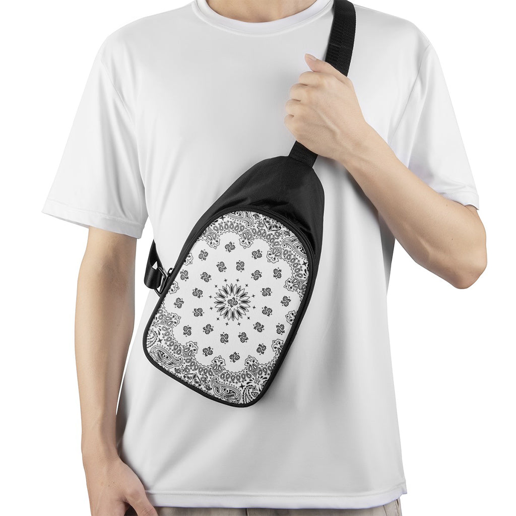 White Paisley Bandana Print Chest Bag