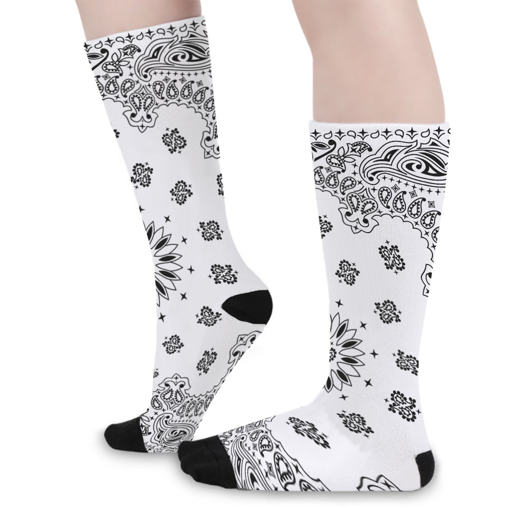 White Paisley Bandana Print Long Socks