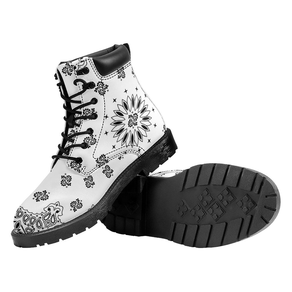 White Paisley Bandana Print Work Boots