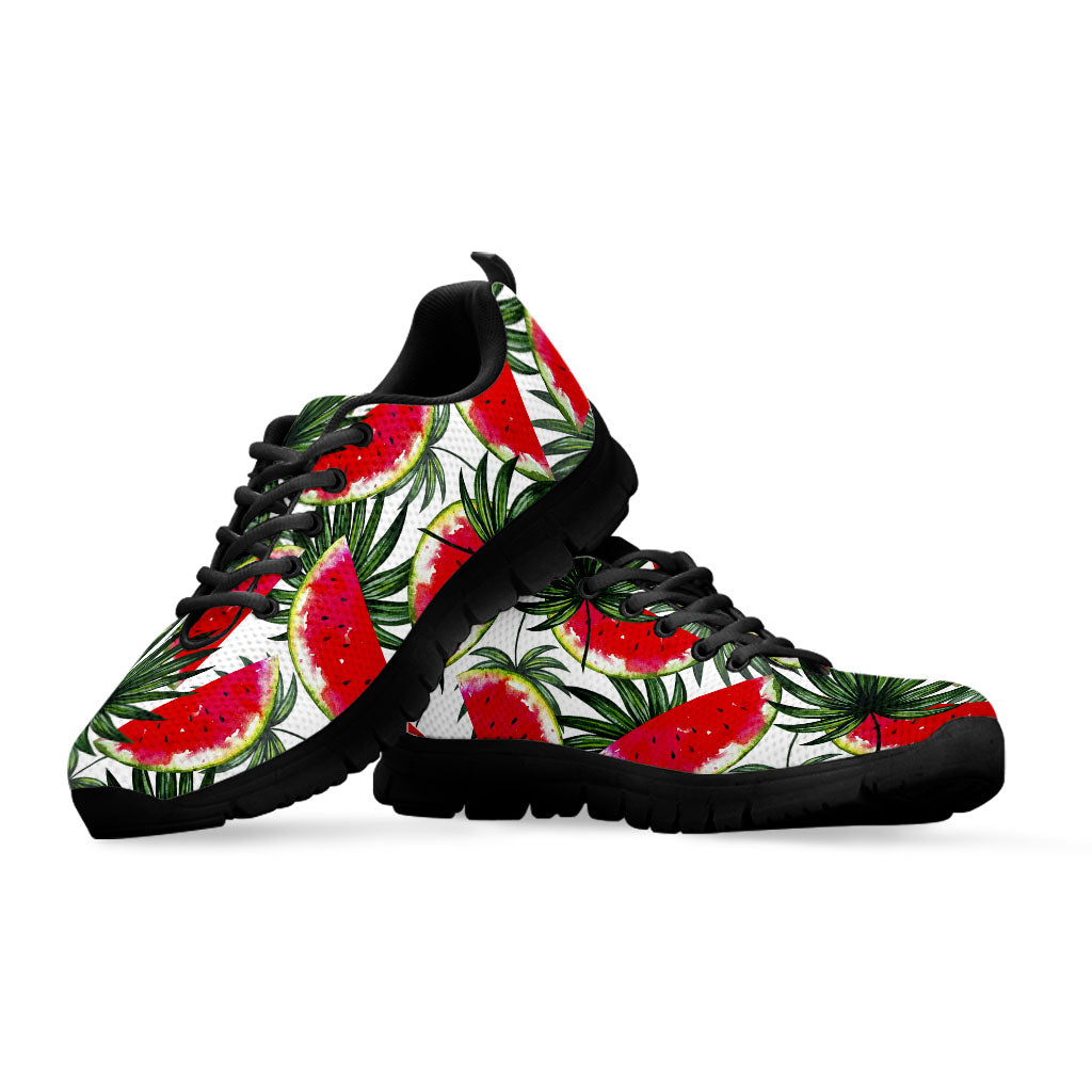 White Palm Leaf Watermelon Pattern Print Black Running Shoes