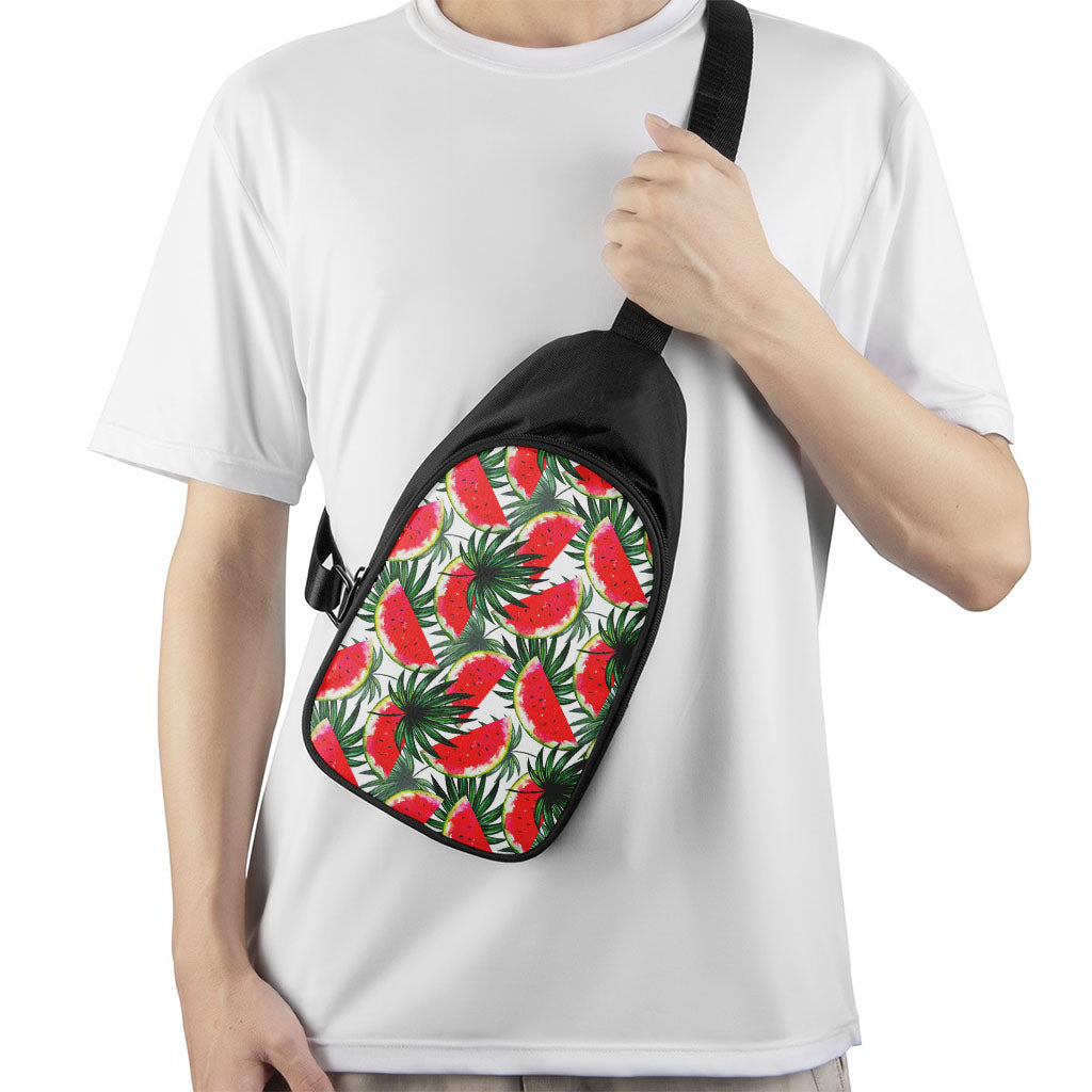 White Palm Leaf Watermelon Pattern Print Chest Bag