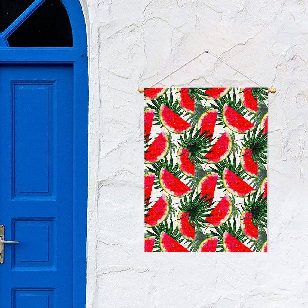 White Palm Leaf Watermelon Pattern Print Garden Flag