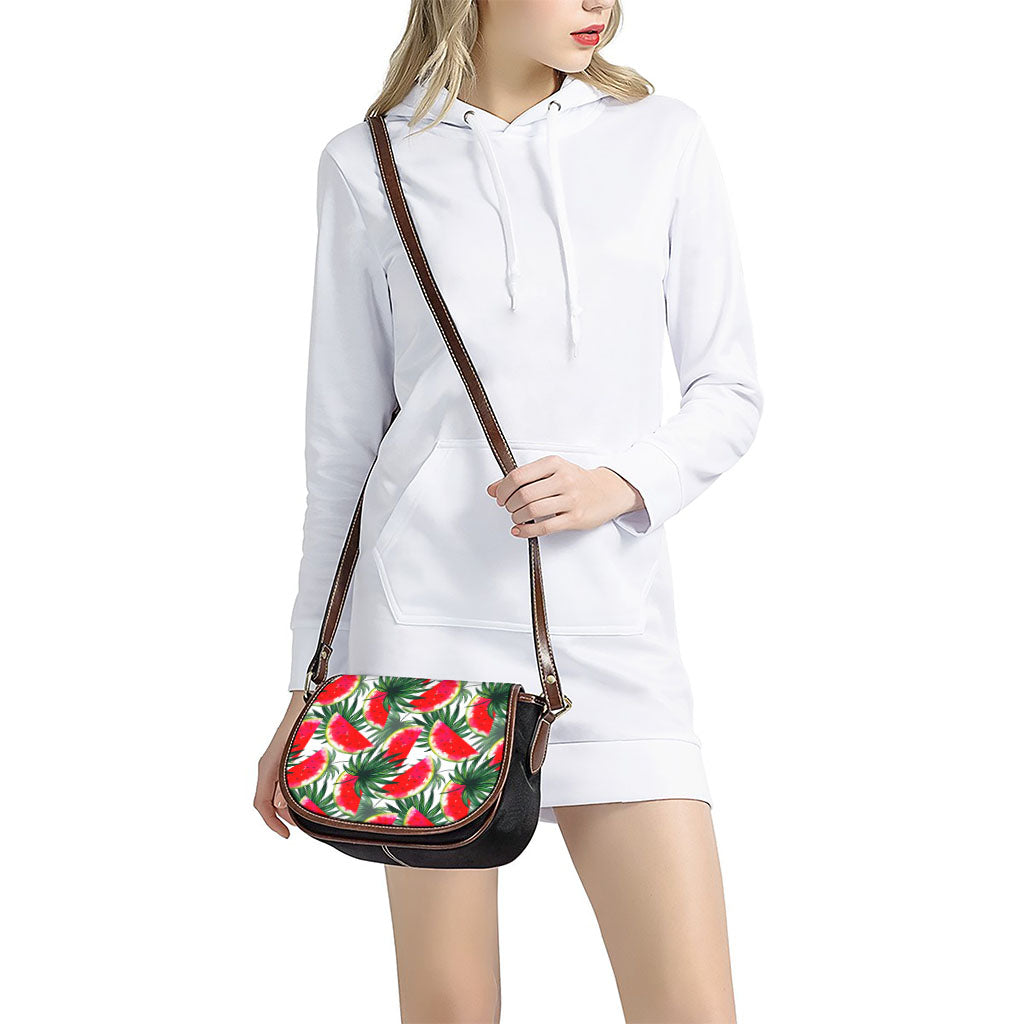 White Palm Leaf Watermelon Pattern Print Saddle Bag