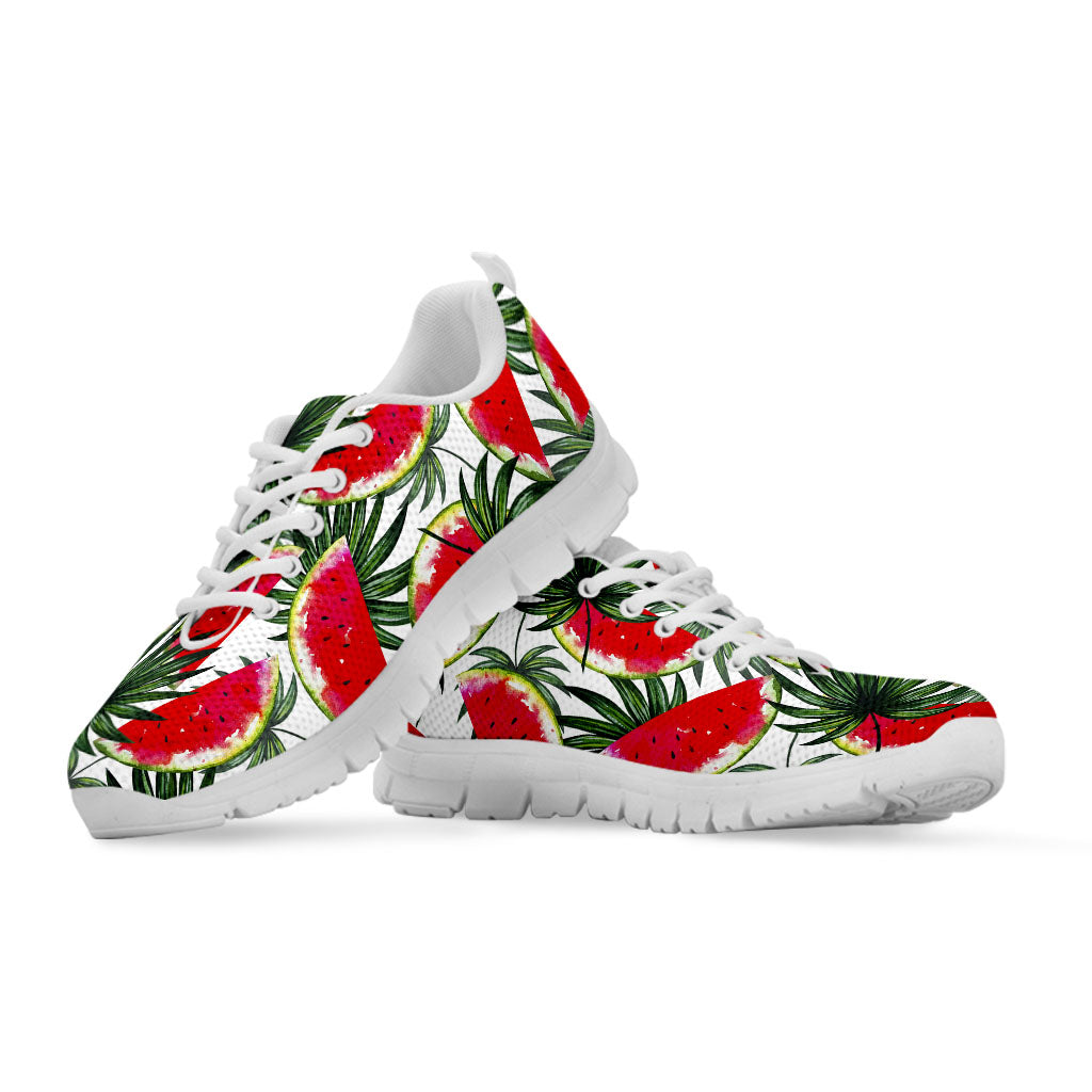 White Palm Leaf Watermelon Pattern Print White Running Shoes