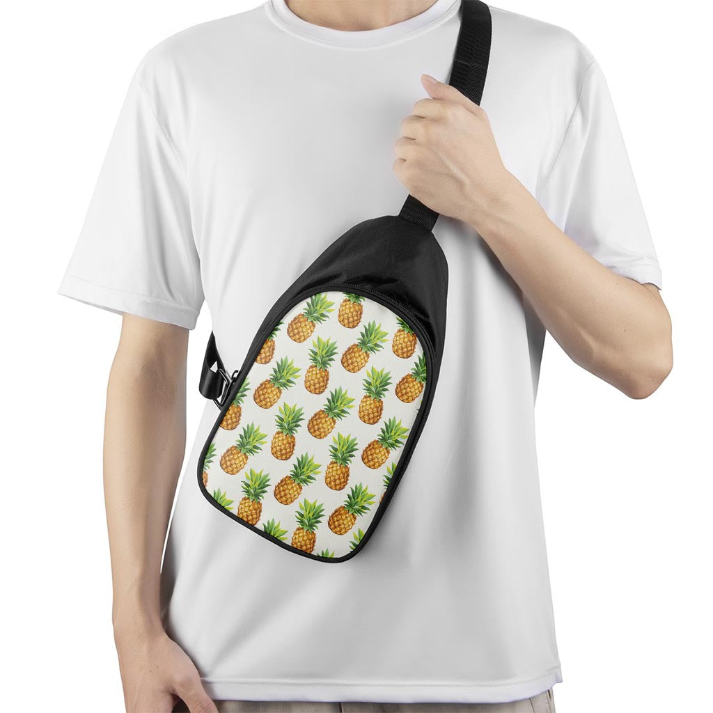 White Pineapple Pattern Print Chest Bag