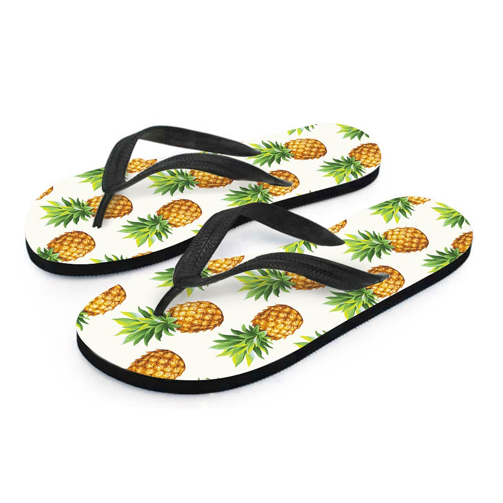 White Pineapple Pattern Print Flip Flops