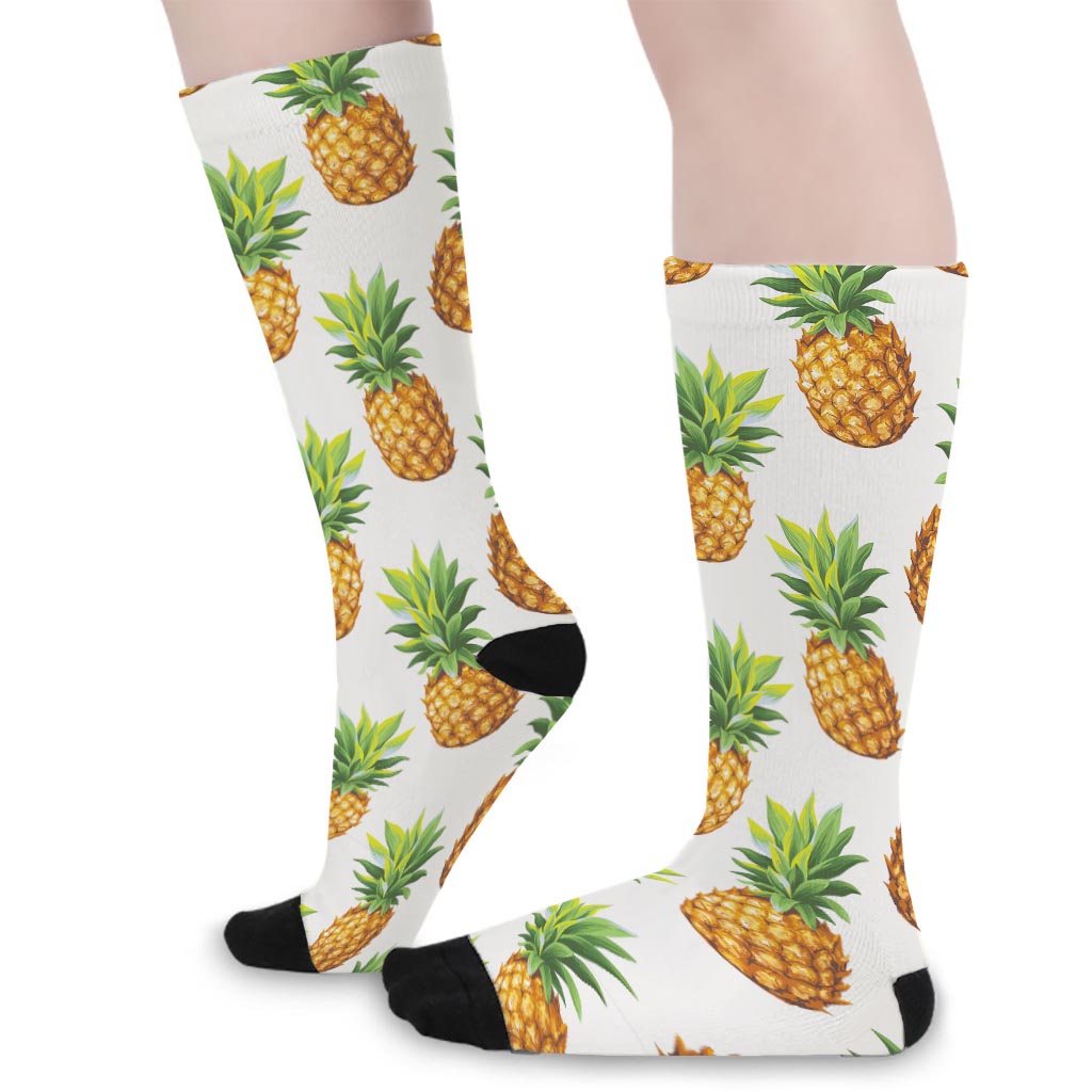 White Pineapple Pattern Print Long Socks