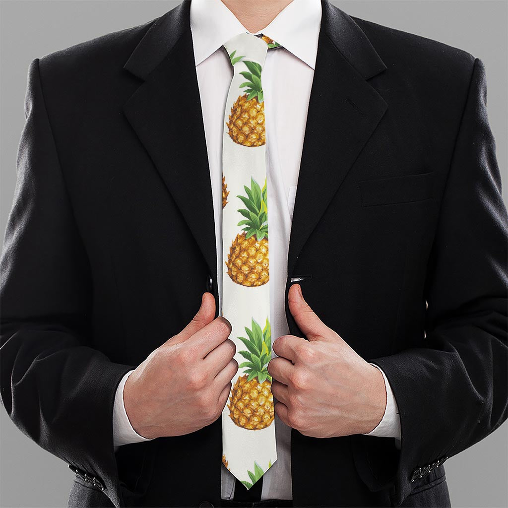 White Pineapple Pattern Print Necktie