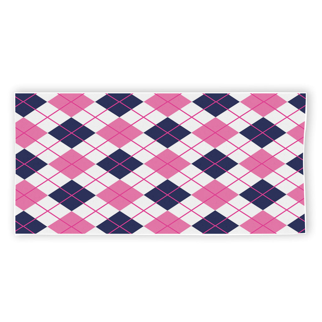 White Pink And Blue Argyle Pattern Print Beach Towel