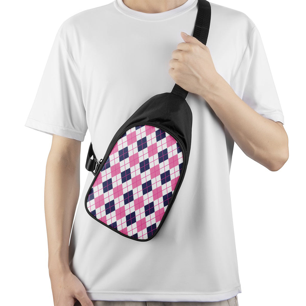 White Pink And Blue Argyle Pattern Print Chest Bag