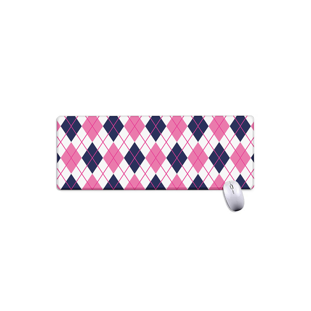 White Pink And Blue Argyle Pattern Print Extended Mouse Pad
